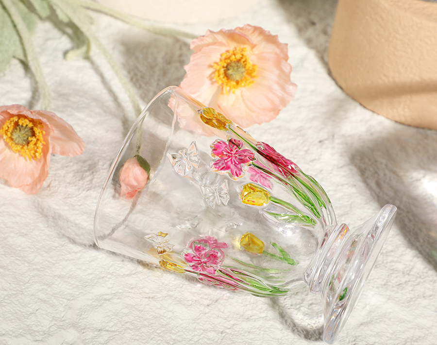 Engraved Glass Sets Colorful Butterfly Love Flowers New Hot Design