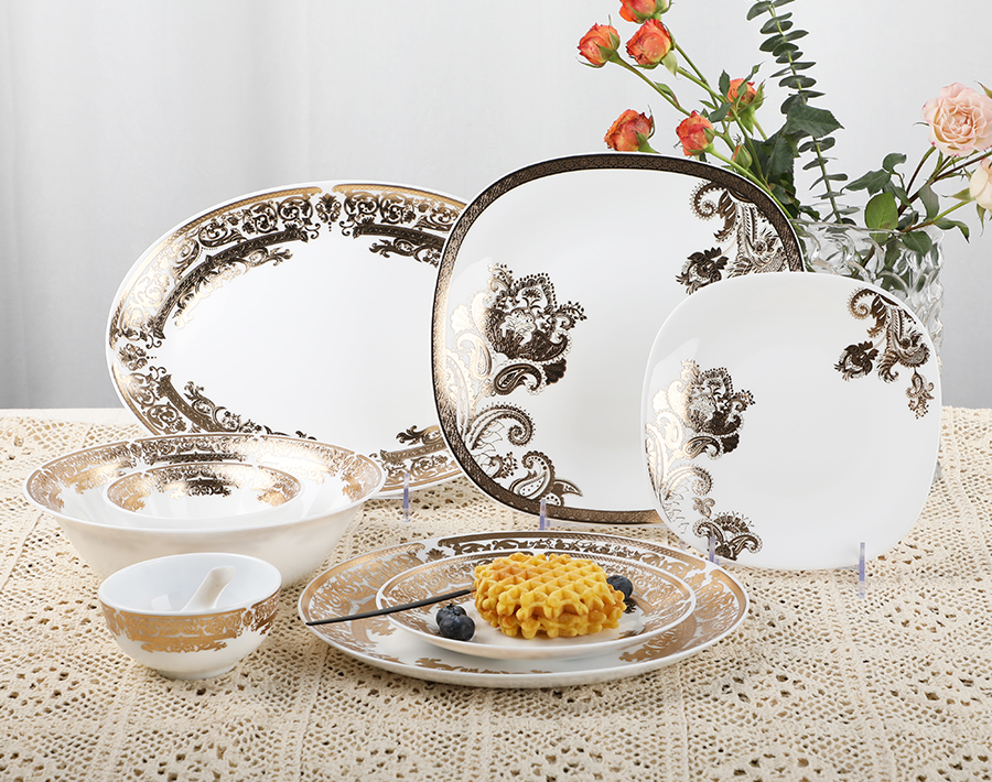 33PCS Set Opal Glass Tableware with Customized Decal in Algeria
