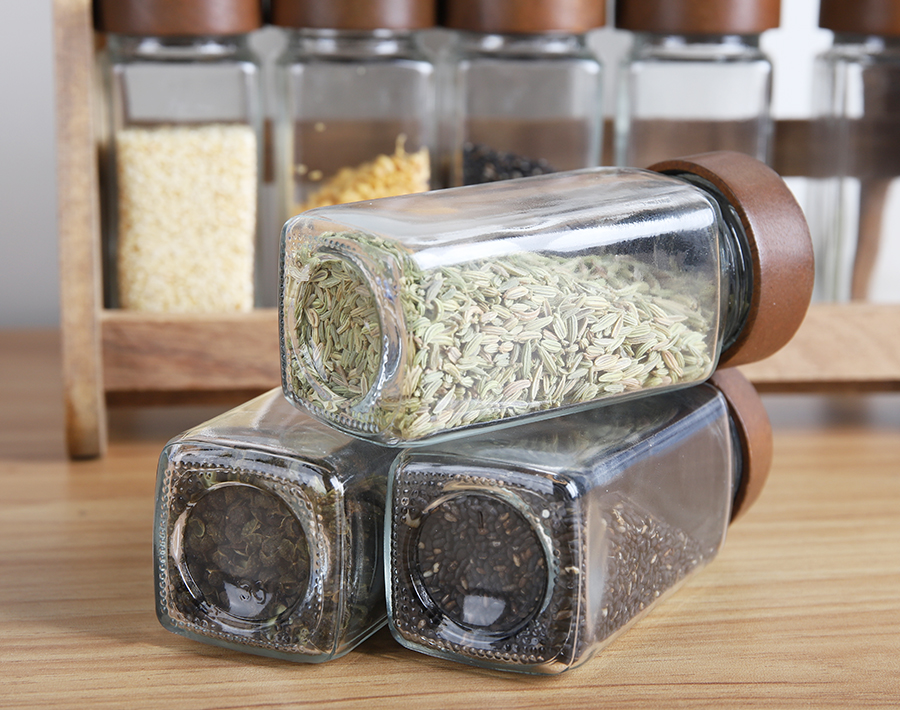 11psc set glass storge jar with wooden shelf factory wholesale
