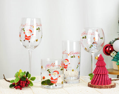 Christmas Decal Printing Glass Cup Goblet Set for Water Wine Drinking