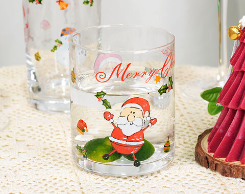 Christmas Decal Printing Glass Cup Goblet Set for Water Wine Drinking