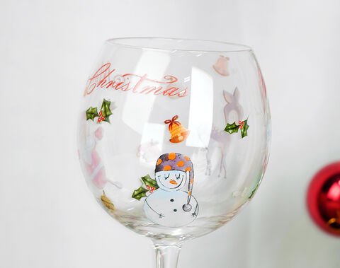 Christmas Decal Printing Glass Cup Goblet Set for Water Wine Drinking