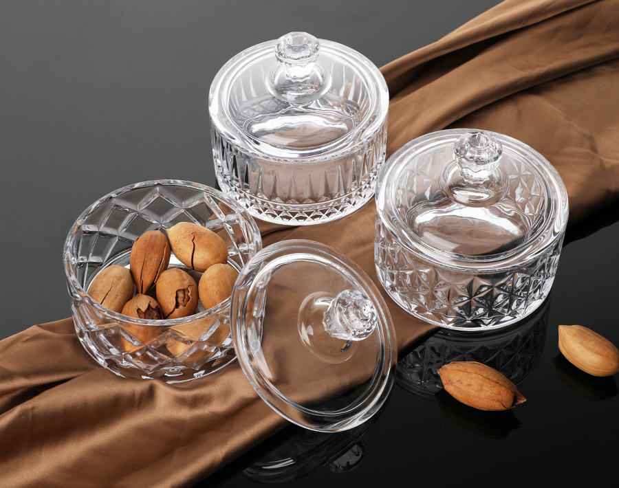 Engraved Glass Nut Canister 4 inch Stock Item Candy Jars 