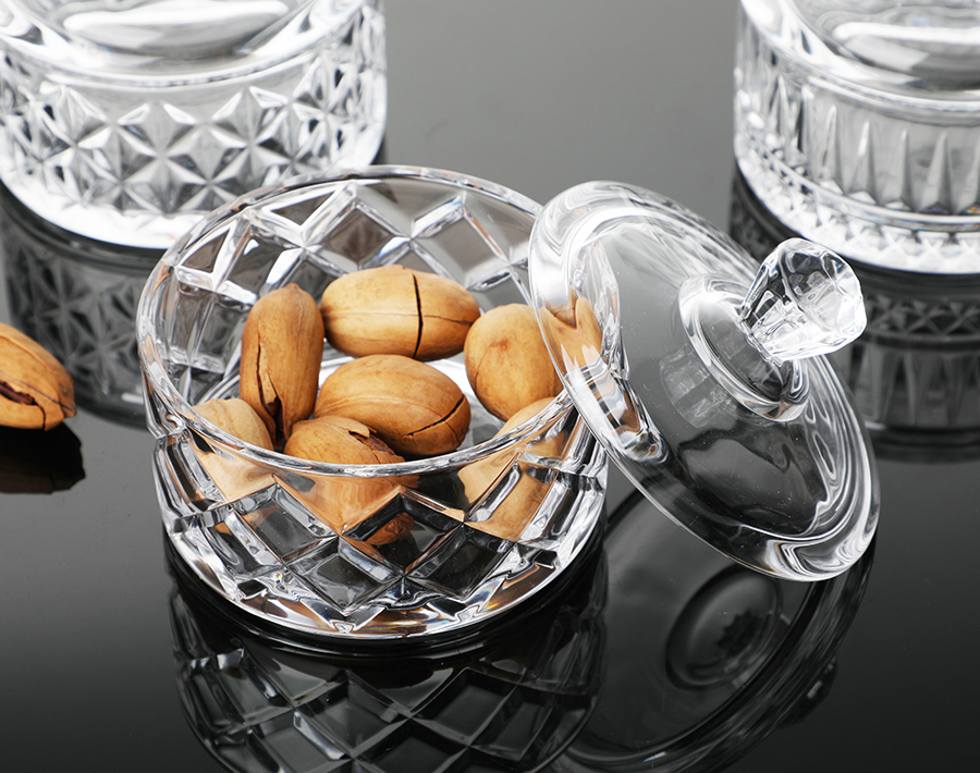 Engraved Glass Nut Canister 4 inch Stock Item Candy Jars 