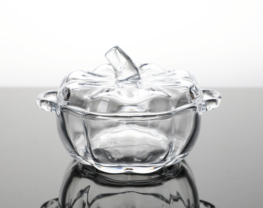 Factory wholesale pumpkin design glass candy jar soda lime glass 