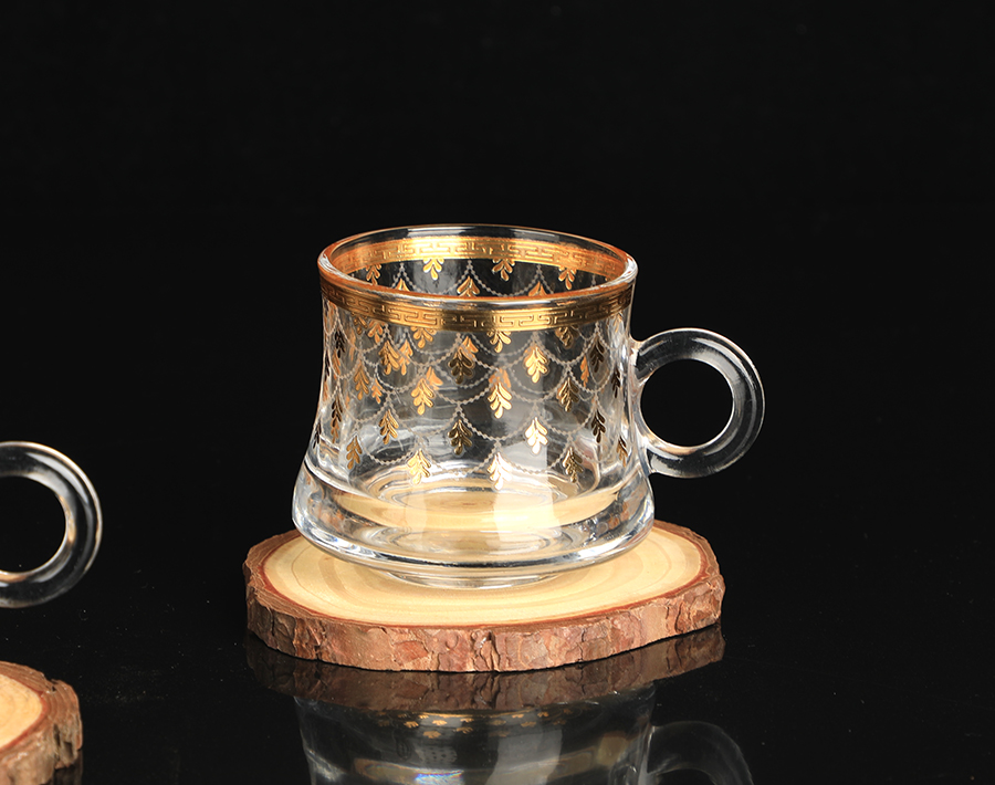 80ml hot sale round glass coffee mug with customized golden decal tree designs