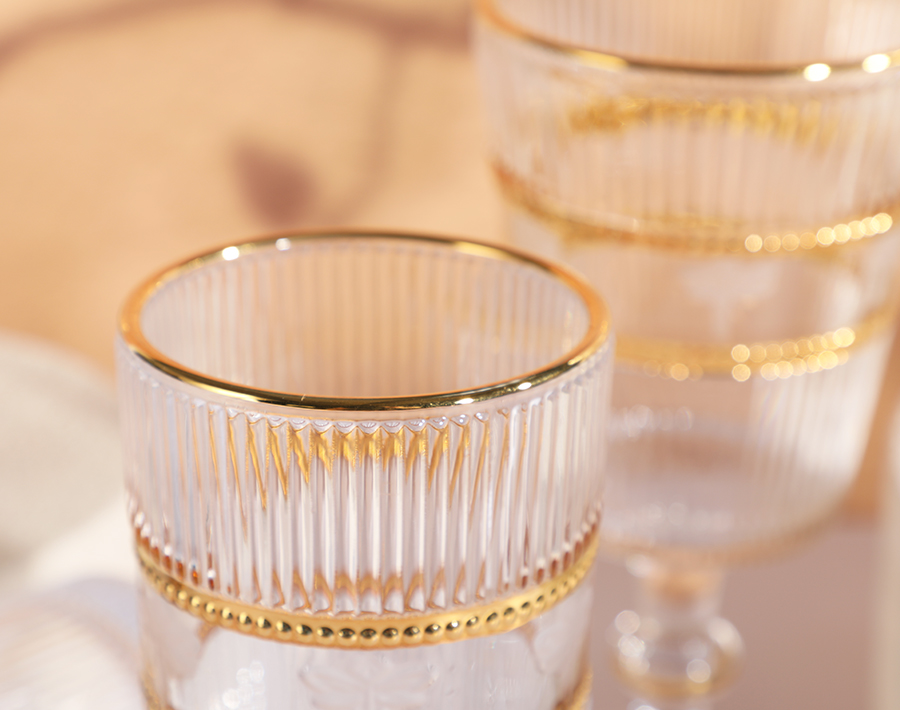 Golden plating butterfly bee engraved design glass cup series