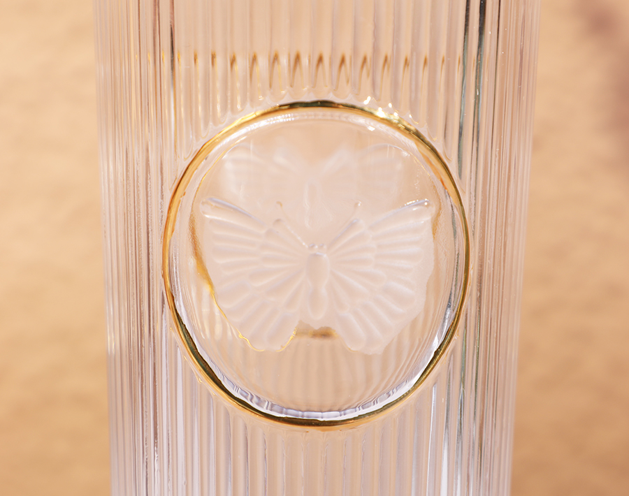 Golden plating butterfly bee engraved design glass cup series