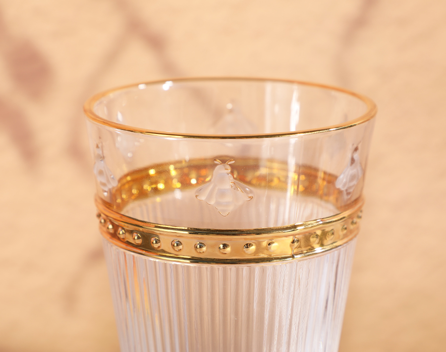 Golden plating butterfly bee engraved design glass cup series