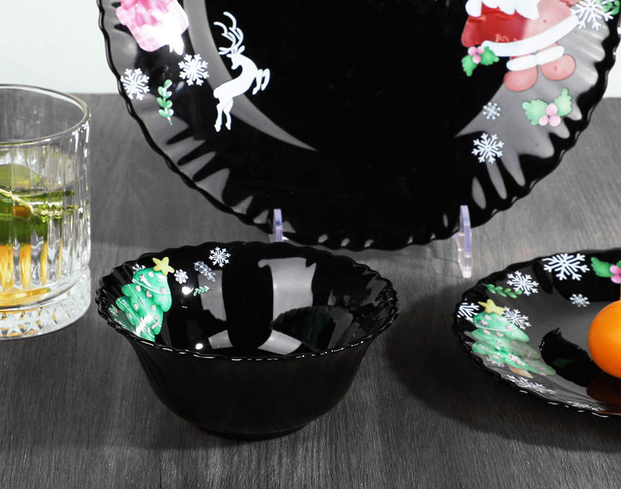 Christmas Festival Decor Black Opal Glass Plates Sets Gathering Atmosphere