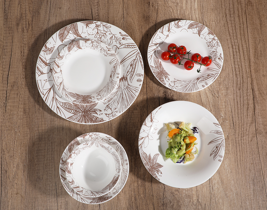 Factory 23PCS Set Opal Glass Tableware with New Design Decal