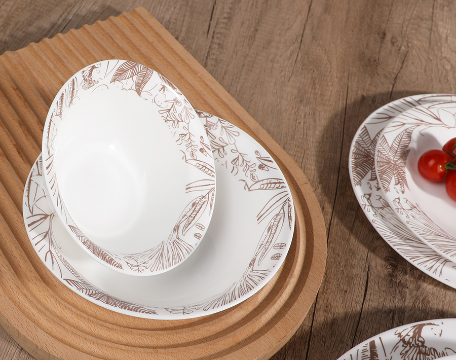Factory 23PCS Set Opal Glass Tableware with New Design Decal