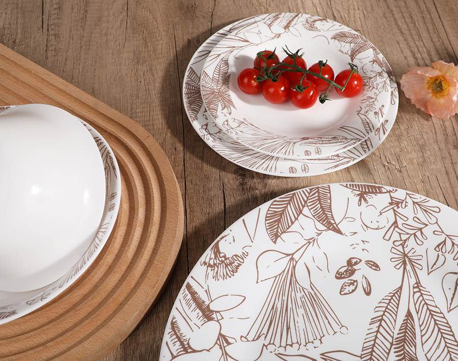 Factory 23PCS Set Opal Glass Tableware with New Design Decal