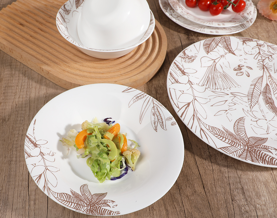 Factory 23PCS Set Opal Glass Tableware with New Design Decal
