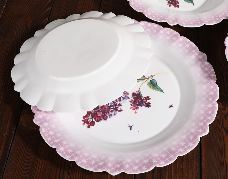 Red flower decal design opal glass dinner set factory wholesale