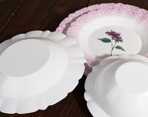 9inch dinner floral shape opal glass plate with custom decor