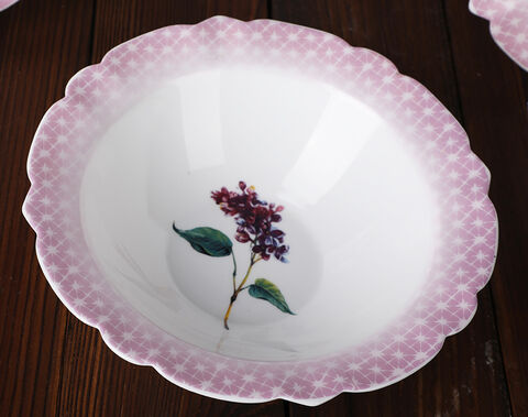 9inch dinner floral shape opal glass plate with custom decor