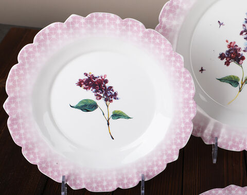 9inch dinner floral shape opal glass plate with custom decor