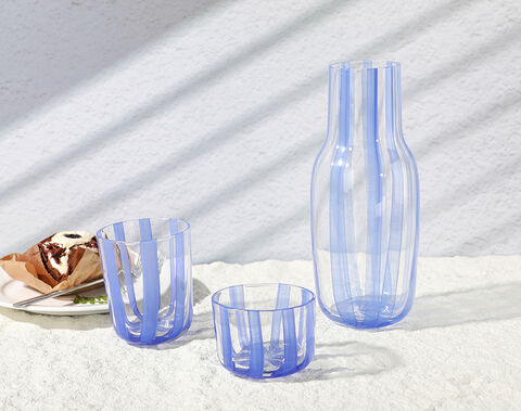 3pcs Vintage Glass Bottle Striped Line Glass Jug Glassware Water Sets