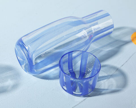 3pcs Vintage Glass Bottle Striped Line Glass Jug Glassware Water Sets