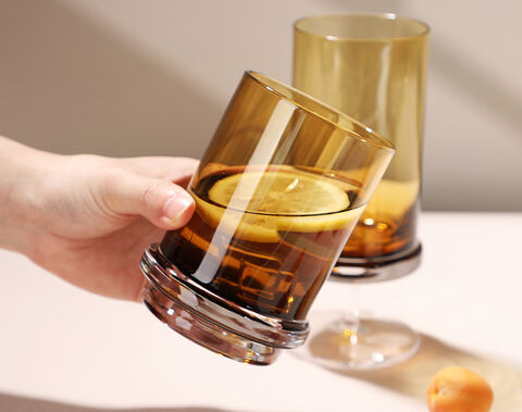 High-end amber solid color glass cup with double wall botton design