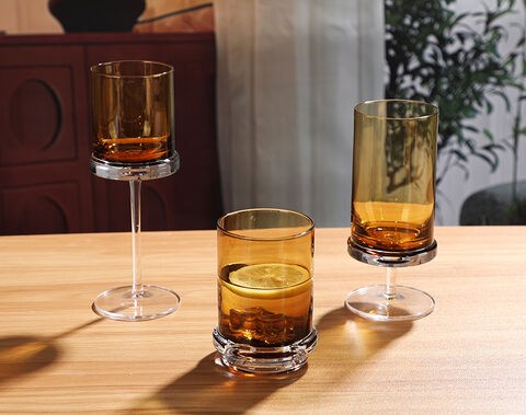 Handmade Amber double-wall glass tumbler 300ml China Wholesale glass cup 