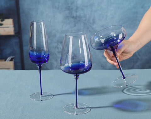 New vintage blue solid color high-end wine glass stemware goblet cup