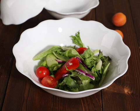 Garbo high quality white opla glass bowl&plate with flower edge