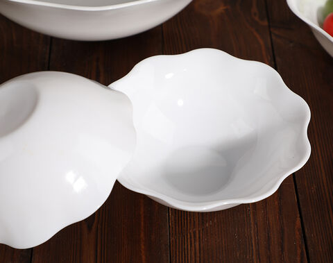 Hot sale stocked flower edge 8 inch white opal dinner plate bowl
