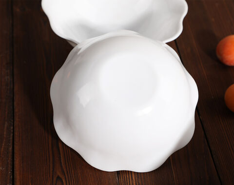 Hot sale stocked flower edge 8 inch white opal dinner plate bowl