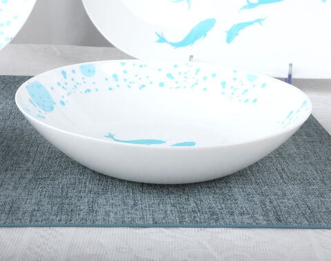 Factory Spinning 26PCS Round White Opal Set with Light Blue Fish Design