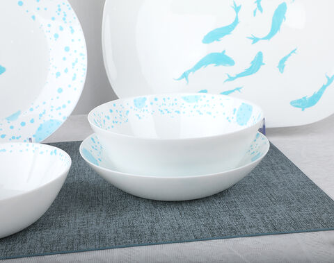 Factory Spinning 26PCS Round White Opal Set with Light Blue Fish Design