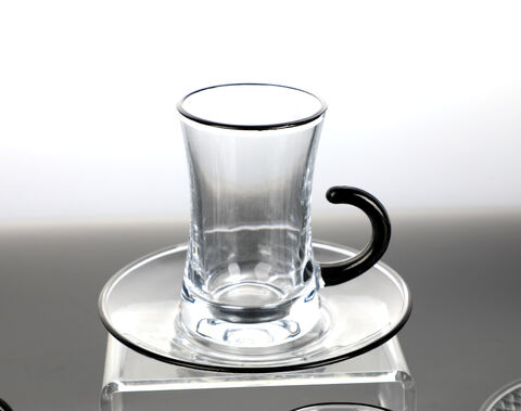 Factory Stocked 18PCS Arabic Tea Cawa Cup Saucer Set with Black Rim