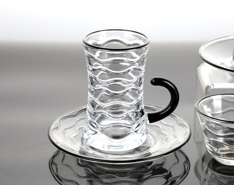 Factory Stocked 18PCS Arabic Tea Cawa Cup Saucer Set with Black Rim