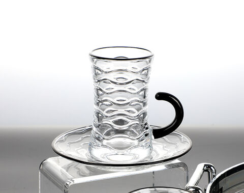Factory Stocked 18PCS Arabic Tea Cawa Cup Saucer Set with Black Rim