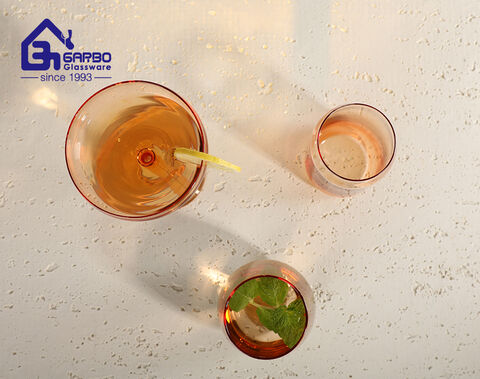 Machine-blown spraying orange colored drinking glass stemware for bar use online gift shop