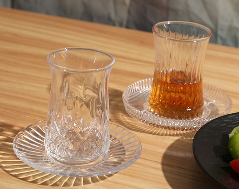 2026 New Arrival Tea Glass Cup and Saucer Set  Bulk Order Clear Coffee Maker Glassware Set
