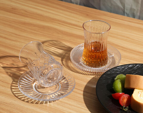 2026 New Arrival Tea Glass Cup and Saucer Set  Bulk Order Clear Coffee Maker Glassware Set