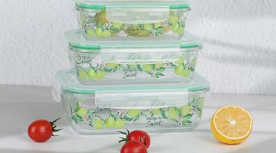 Decal Design Glass Food Container, Customized Available