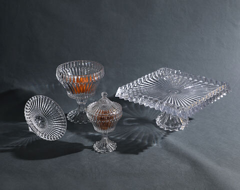 Trends high quality glass bowl with line design footed fruit plate