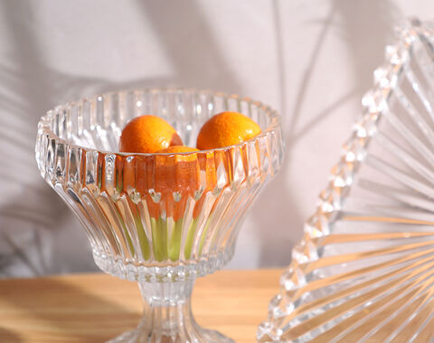 Trends high quality glass bowl with line design footed fruit plate