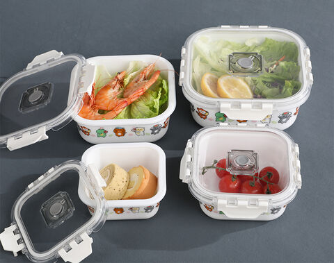 High quality opal glass food container with decal pattern lunch box