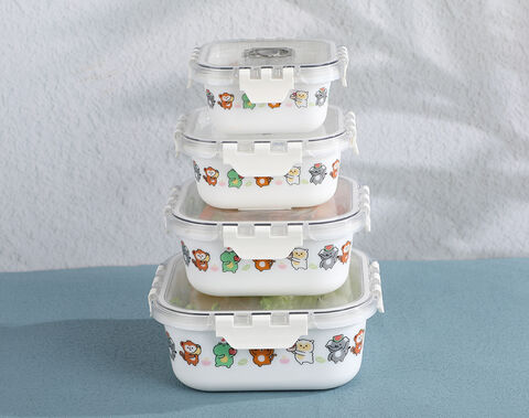 OEM Decor White Opal Glass Container 300ml Square Glass lunch Bowl With Lid