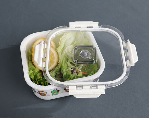 OEM Decor White Opal Glass Container 300ml Square Glass lunch Bowl With Lid