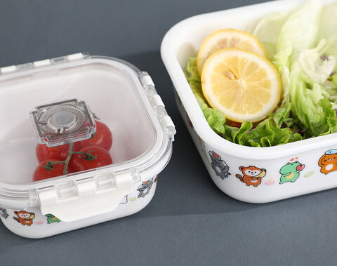 OEM Decor White Opal Glass Container 300ml Square Glass lunch Bowl With Lid