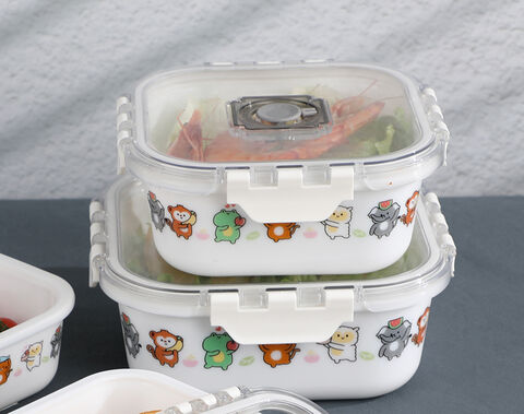 OEM Decor White Opal Glass Container 300ml Square Glass lunch Bowl With Lid