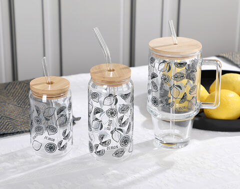 Large capacity 680ML glass drinking cup with straw and lid 