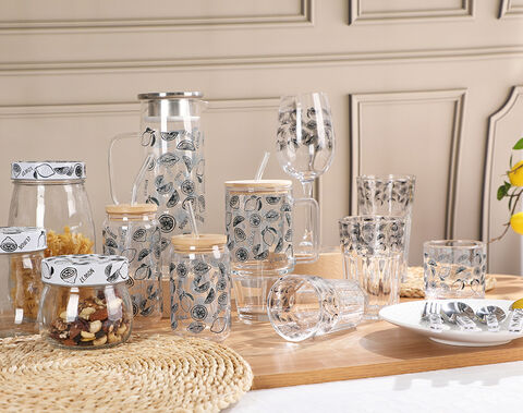 Lemon decal design glassware series glass cup tumber water jug