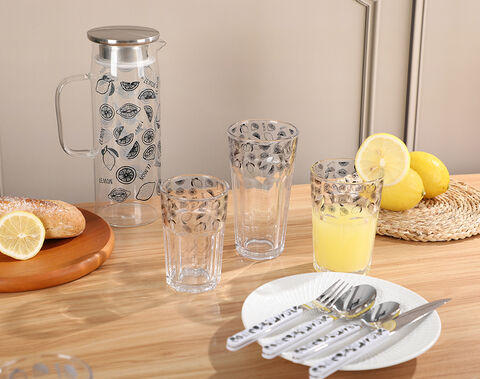 Lemon decal design glassware series glass cup tumber water jug