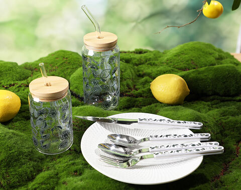 Lemon decal design glassware series glass cup tumber water jug